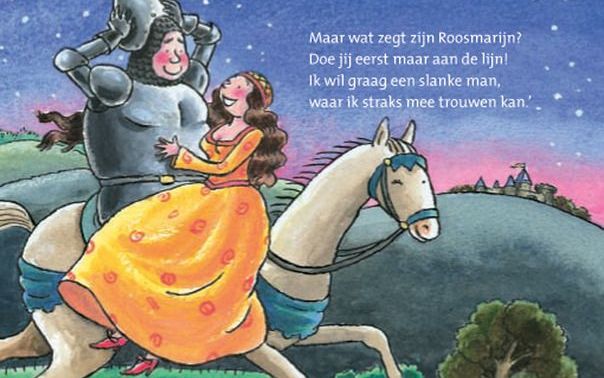 Met eten en snoepen, thema van de kinderboekenweek, kun je veel kanten op: in welk boek wordt niet gegeten en gedronken? Daarom is de buik van Ridder Roemsoes zo bol. Maar Roosmarijn wil graag een slanke man.