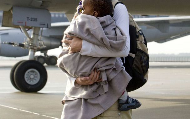 Adoptiekinderen uit Haïti arriveerden vorige week op vliegveld Eindhoven. Foto ANP