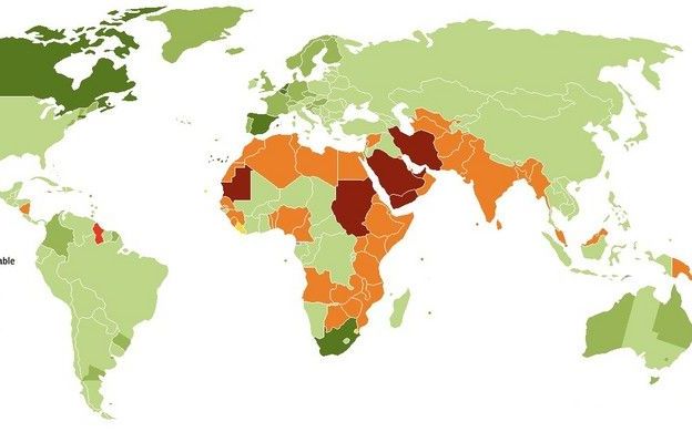 Regels rond homoseksualiteit wereldwijd. Bron: Wikipedia