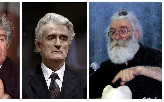 Karadzic in 1994 (links), donderdag in Den Haag (midden) en als dokter Dabic, maart dit jaar (rechts). Foto EPA