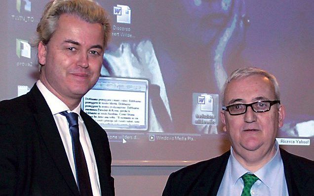 Italiaans europarlementariër Mario Borghezio en Wilders.  Foto EPA