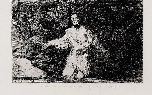 BOGOTA - Een replica van de gestolen gravure van Francisco de Goya. Het gaat om de gravure met als titel 'Sad Forebodings Of What Will Happen' van de serie 'Disasters of War'. Foto EPA