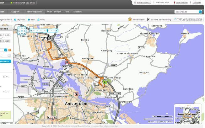 De nieuwe onlinerouteplanner van TomTom leidt automobilisten zo mogelijk om de file heen. Foto TomTom