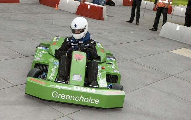 DELFT - Deze waterstof raceauto is de Nederlandse inzending voor de eerste internationale waterstofrace die in augustus in Rotterdam wordt gereden. De auto is gebouwd en ontworpen door studenten van de Technische Universiteit Delft. Foto ANP