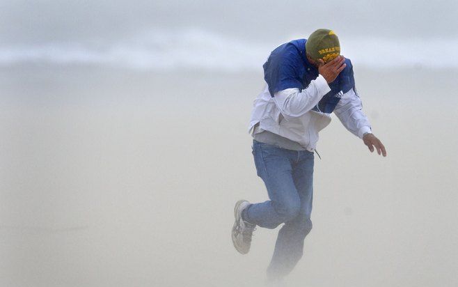 Storm woensdag op het strand van Hoek van Holland. Foto ANP