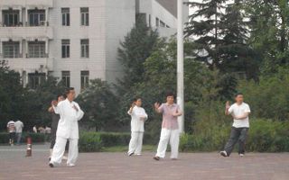 CHENGDU – Voornamelijk oudere inwoners van Chengdu –een stad in het zuidwesten van China– nemen de tijd voor tai chi oefeningen. ’s Ochtends en ’s avonds komen ze bijeen in parken of op pleinen. Foto A. Fransen