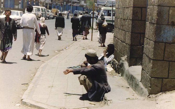 Straatbeeld in Sanaa, hoofdstad van Jemen. Foto ANP