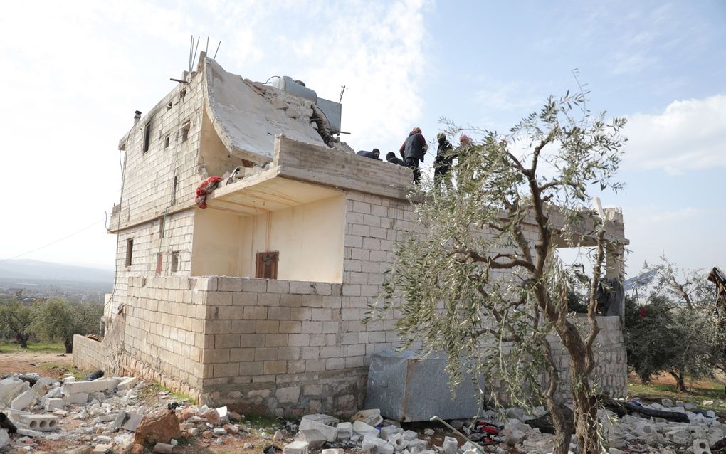 Het verwoeste huis in Atmeh. beeld EPA, YAHYA NEMAH