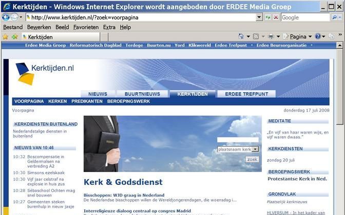 De nieuwe website kerktijden.nl.