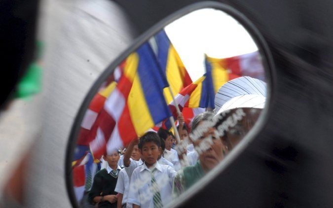 De Nepalese politie heeft donderdag zeker 120 Tibetanen gearresteerd die stonden te demonstreren voor het Chinese visumkantoor in Kathmandu. Foto EPA