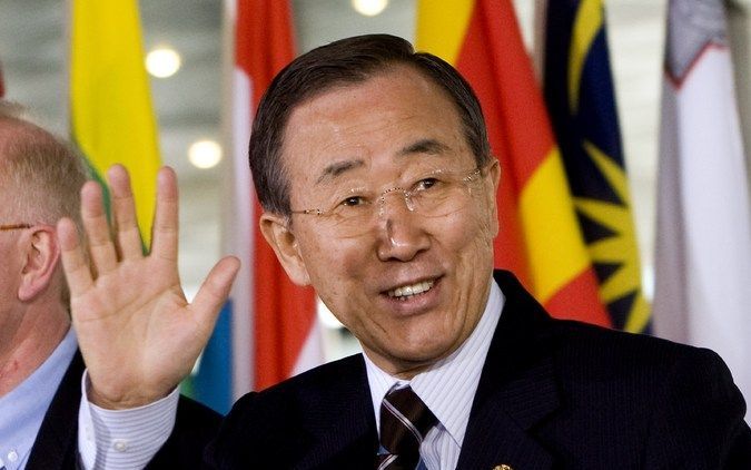 Ban ki–Moon vroeg net als Karzai aandacht voor wat al wél is bereikt in Afghanistan. „De media schetsen een te negatief beeld”, vindt de secretaris–generaal van de VN. Foto ANP