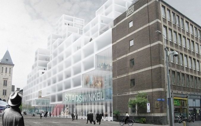 Artist Impression van het exterieur van het nieuwe stadskantoor van Rotterdam. Foto ANP