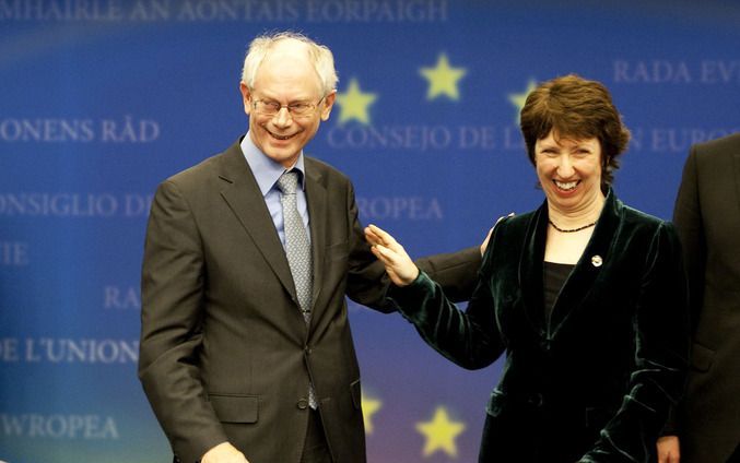 BRUSSEL - Herman Van Rompuy en Catherine Ashton, de eerste Hoge Vertegenwoordiger van het Buitenlands beleid, op de EU-top in Brussel. - Foto ANP