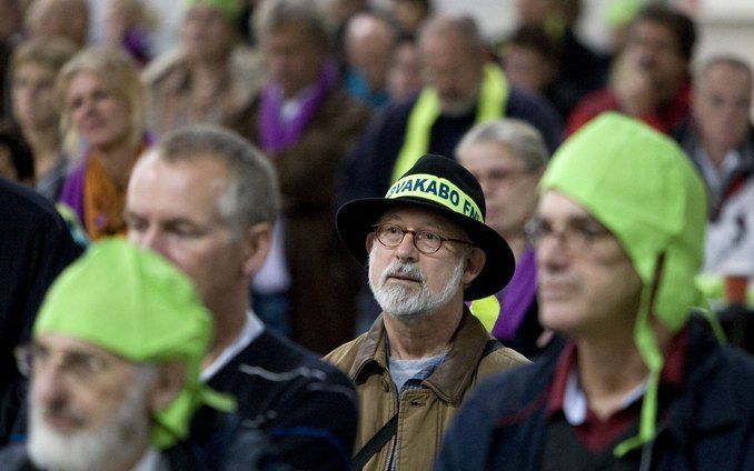 Leraren voeren maandag actie tijdens een bijeenkomst in de Brabanthallen in Den Bosch. Foto ANP