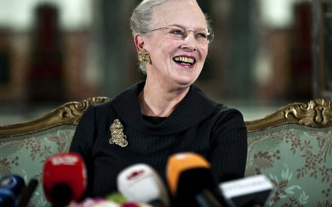 De koningin op een persconferentie naar aanleiding van haar verjaardag. Foto EPA.