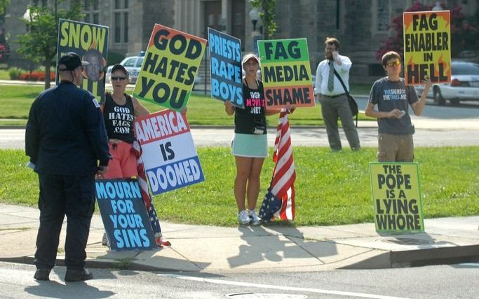 Leden van de extremistische Westboro Baptist Church tijdens een demonstratie in Washington in juli. Foto EPA