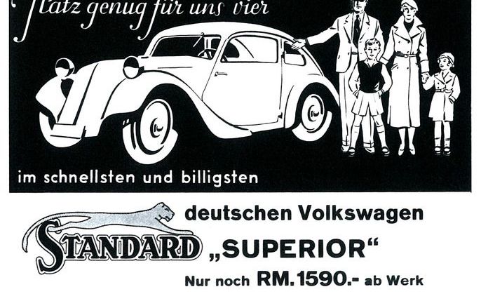 In een brochure uit 1933 wordt de Standard Superior aangeprezen als de snelste en goedkoopste Volkswagen. Josef Ganz stond aan de wieg van dit progressieve model. Foto uit besproken boek.