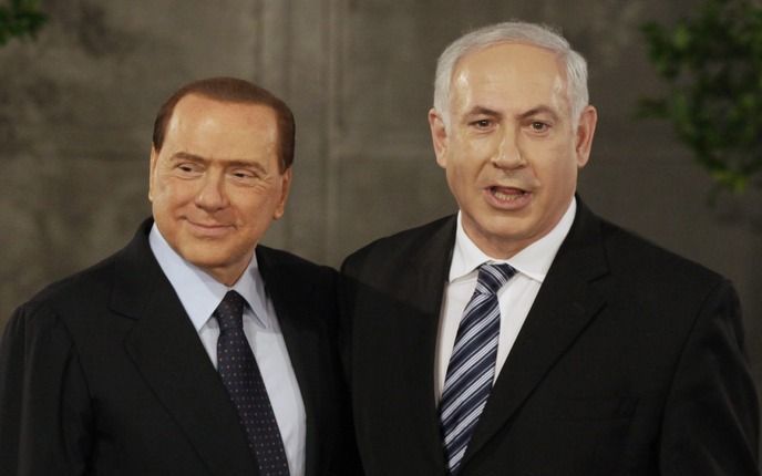 Berlusconi ontmoet premier Benjamin Netanyahu tijdens zijn driedaags kabinetsbezoek aan Israël. Foto EPA