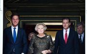 Premier Rutte, koningin Beatrix en vice-premier Asscher. Foto ANP