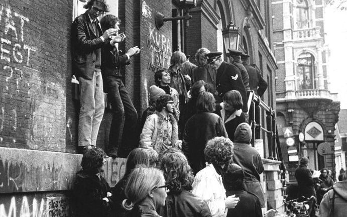 De bezetting van het Maagdenhuis in Amsterdam. Foto ANP