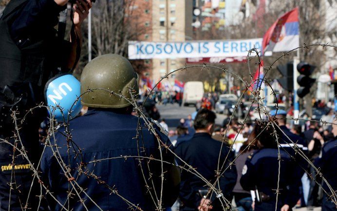 Ook eind februari protesteerden Serven in Mitrovica tegen de onafhankelijkheid van Kosovo. Foto EPA