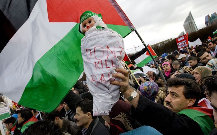 Op het Malieveld in Den Haag protesteren zo'n 2500 mensen tegen Israël. Foto ANP