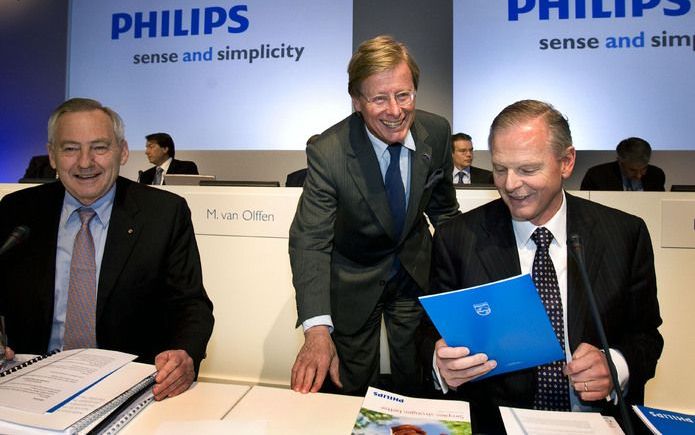 Tijdens de donderdag gehouden aandeelhoudersvergadering van Philips stemde 57.7 procent van de aandeelhouders tegen de voorgestelde beloningsstructuur. Foto ANP