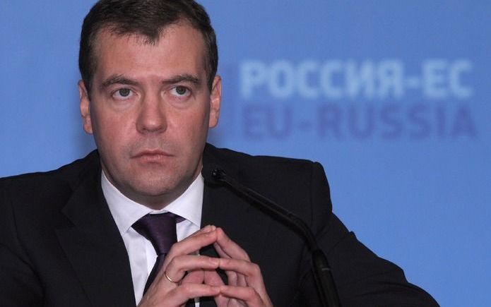 De Russische president Dmitri Medvedev vrijdag tijdens de EU-top.