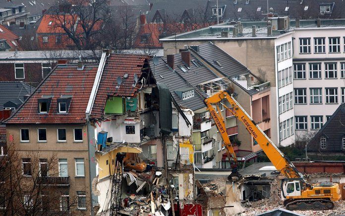 De plek waar gebouwen zijn ingestort in Keulen. Foto EPA