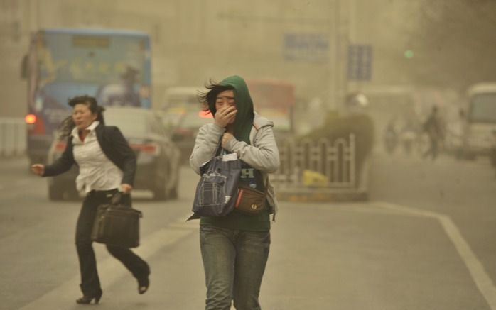 Zandstorm in Lanzhou. Foto EPA