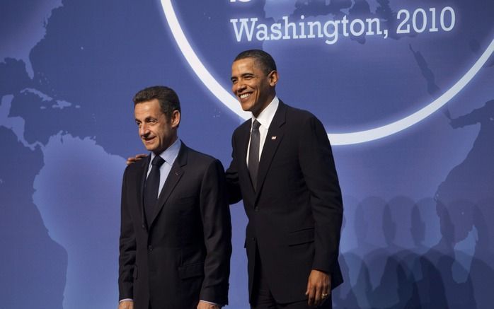 Sarkozy met de Amerikaanse president Obama. Foto EPA