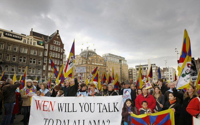 Demonstratie voor het Tibetaanse volk op de Dam. Foto ANP