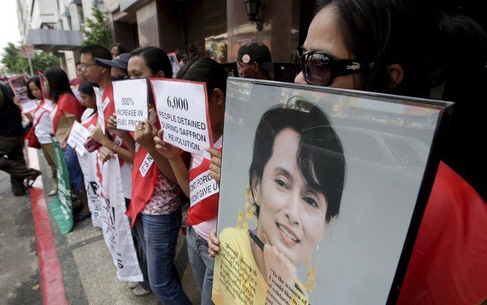 Ook de bevolking van Birma eist regelmatig vrijlating van Suu Kyi. Foto EPA