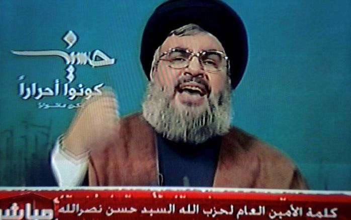 Tv-toespraak van Hezbollahleider Nasrallah. Foto EPA