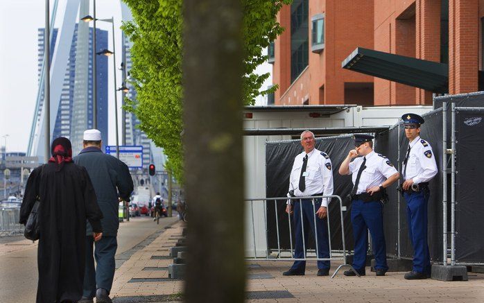 De extra beveiligde rechtszaal in Rotterdam, waar het gerechtshof Amsterdam maandag zitting hield in de zaak Holleeder. Foto ANP