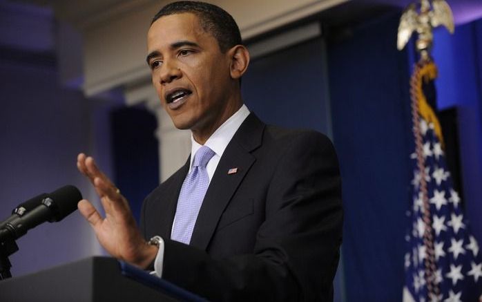 Obama tijdens een persconferentie dinsdag in het Witte Huis. Obama ging onder meer in op de situatie in Iran. Foto EPA