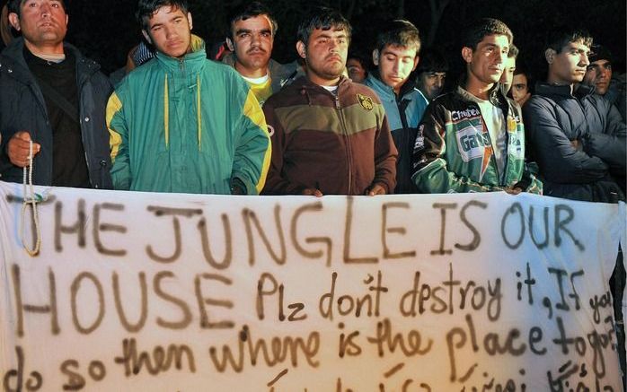 Protest tijdens een ontuiming van het immigrantenkamp vorige week. Foto EPA