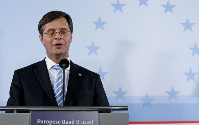 Persconferentie van premier Balkenende donderdagavond in Brussel bij de EU-Top. Foto ANP