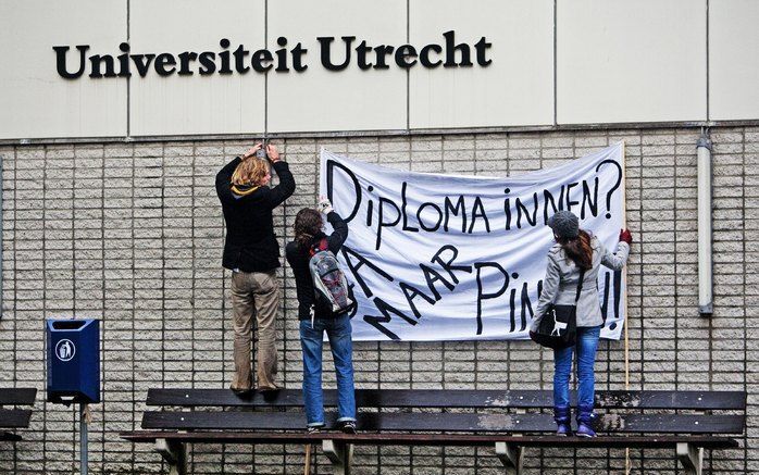 Studenten bezetten bestuursgebouw Universiteit Utrecht. Foto ANP