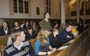 LEIDEN – De Leidse afdeling van de CSFR, Panoplia, vierde donderdag in de lutherse kerk in Leiden het 45e lustrum met een forum over orthodoxie versus vrijzinnigheid. De overgrote meerderheid van de CSFR-studenten in de zaal noemde zich orthodox. Foto Hen