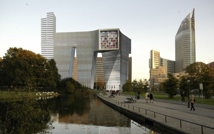 Artist impression van het 93 meter hoge gebouw. Foto ANP