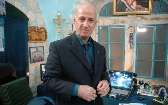 BETHLEHEM - Nativity TV directeur Samir Qumsieh: 'Achttien mensen verloren hun inkomen. Foto: Alfred Muller