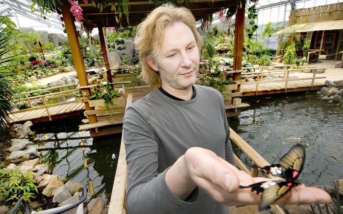 LUTTELGEEST – In de Orchideeënhoeve in Luttelgeest wordt morgen de grootste vlindertuin van Nederland geopend. Mede eigenaar Thomas Maarssen (foto): „Ik ben echt verliefd geworden op de vlinder. Het is een ongelooflijk lieflijk diertje. Het bijt en gromt 