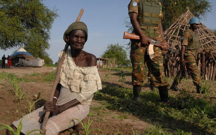 Militairen van de Verenigde Naties op patrouille in Sudan. Foto EPA