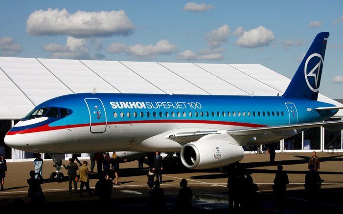 De Superjet–100 van de vliegtuigbouwer Sukhoi Civil Aviation. Foto EPA