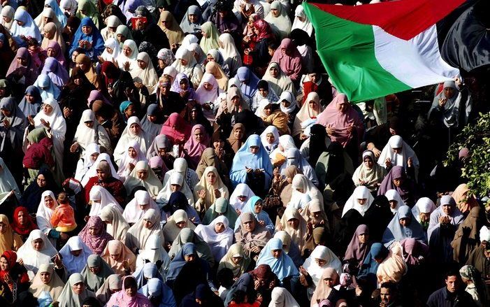 Meer dan 50.000 Egyptenaren zijn vrijdag de straat opgegaan om te protesteren tegen de aanval van Israël op de Gazastrook. Foto EPA