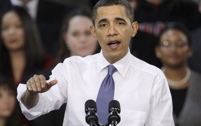 Obama tijdens het debat over de zorgverzekering. Foto EPA.