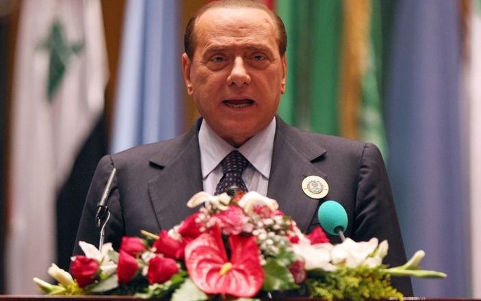 Berlusconi op de Arabische top zaterdag. Foto EPA