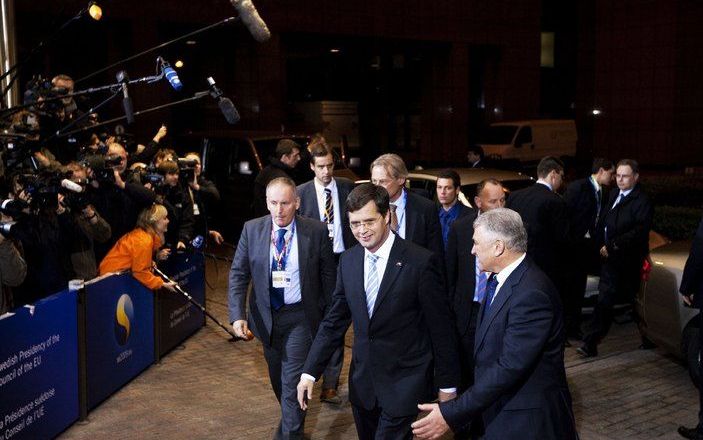 Premier Balkenende komt aan bij de EU-top in Brussel. Foto EPA