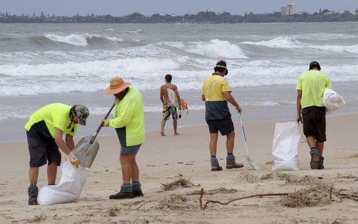 De Australische noordoostkust wordt ontdaan van olie. Foto EPA